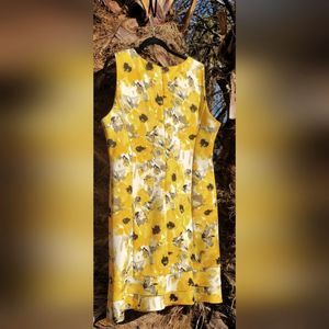 PRISTINE Yellow Water Color Floral Ruffle Hem wedding event work church dress xl